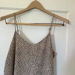 Pink Rose Tan Black Tank Top Polka Dots Sexy Strappy Spaghetti Strap Blouse